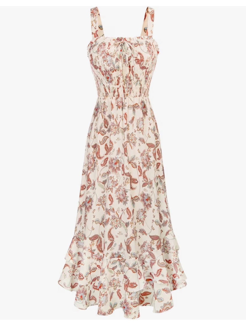 Grace Karin Cream Floral Smocked Midi Dress